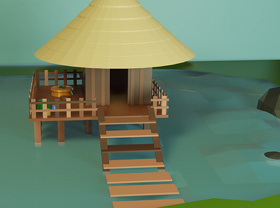 Hut on Water 3d 3d art blender design hut low poly water