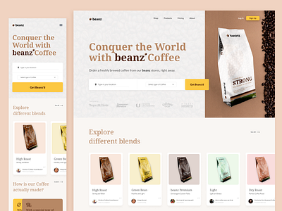 beanz Coffee Landing Page app app design clean coffee design homepage landing page marketing order ui uiux ux web web app webdesign website