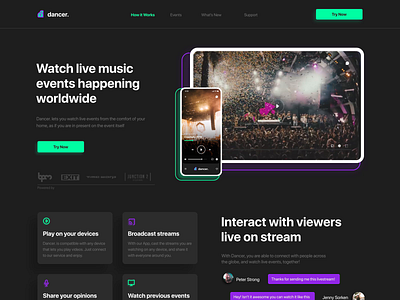 Dancer. App - Event Streaming Service aftereffects animation app dance design event festival figma landing mobile music people ui uiux ux web webdesign website