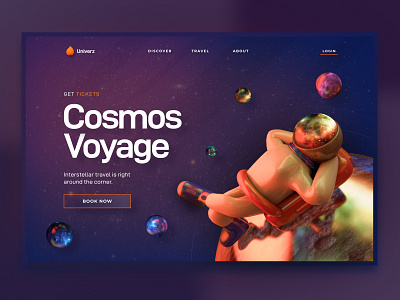 Univerz - Space Travel 3d astronout booking branding c4d design landing logo planet space travel ui uiux ux web webdesign website