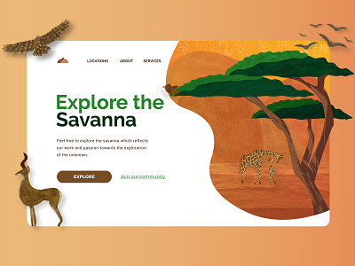 Savanna - Travel Website Concept africa animals colors design illustration landscape savanna ui web website