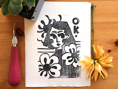 OK. analog flower illustration lino linocut linoprint printmaking traditional