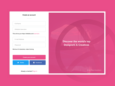 Dribbble Sign Up account create account debut flat login register sign in sign up ui web