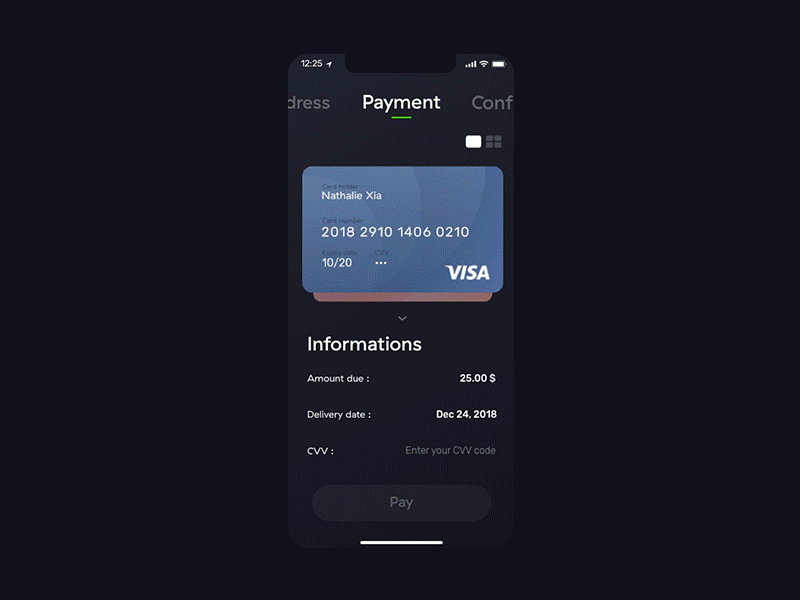 DailyUI #2 - Credit card animation credit card dailyui dailyui 002 dark iphonex mobile app principle sketch app