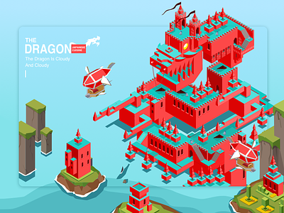 2.5D illustration Dragon 2.5d 3d castle dragon illustrations islands knight ui