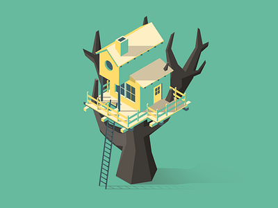 Treehouse game geometric graphic illustrator isometric minimal shapes treehouse