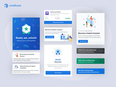 Case By Case - Learn to invest better application baskets case by case education finance finance app fintech freelancer investing investores learning modules money mutual funds offer cards product design product designer quiz smallcase stocks