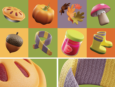 Autumn Icon Set autumn blender icon icon3d icons