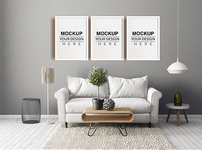 3 Poster Mockups, Living Room design graphic design illustration interior mockup photo mockup poster frame mockup