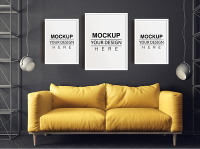 3 Wall Art Mockup, Poster Frame branding design graphic design illustration interior mockup logo photo mockup poster frame mockup ui vector