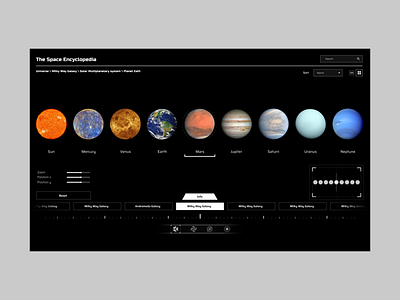 Interactive web space encyclopedia black clean cosmic dark design education galaxy nerd planet planets platform solar system space spacex ui ui ux ux uxui web white