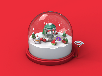 Winter is Comming! 3d 3d animation 3d illustration 3d tree blender c4d glass globe lowpoly pomegranate render snow snowman watermelon wifi winter