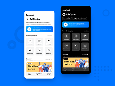 "Facebook Ad Center" Mobile UI Concept animation app design icon minimal mobile ui ux web website