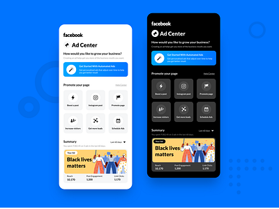 "Facebook Ad Center" Mobile UI Concept