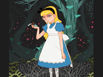 Alice in Wonderland alice colorful fashion illustration in melancholy sketch trippy women wonderland