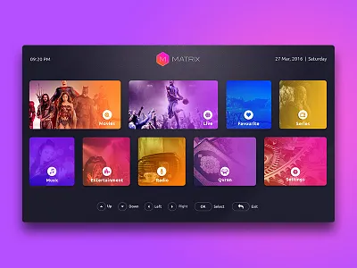 Matrix - Landing page application dth live menu screen smart television video