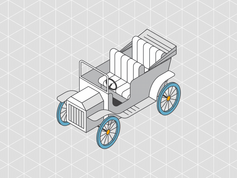 Ford model T animation car grow isometric machine motion