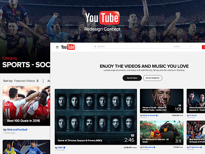 YouTube Redesign Concept concept interface redesign ui video web youtube