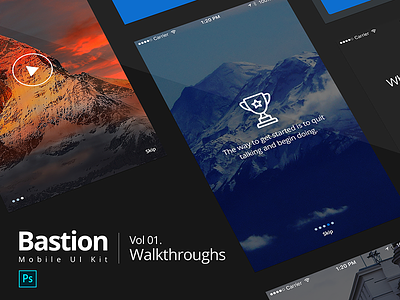 Bastion Mobile UI Kit | #01 Walkthroughs flat kit mobile photoshop screen ui ux walkthrough