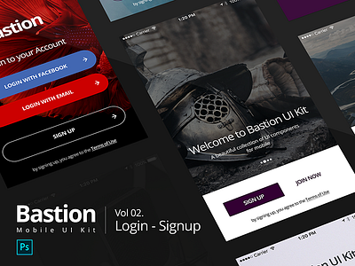 Bastion Mobile UI Kit | #02 Login-Signup flat kit login mobile photoshop register screen signup ui ux