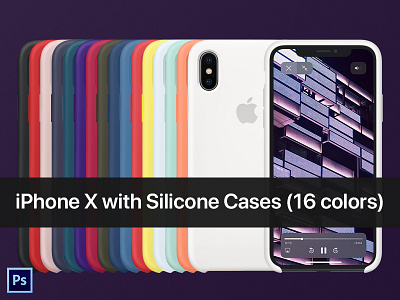 iPhone X with Silicone Case PSD Mockup apple case color cover ios iphone iphone x mobile mockup psd silicone