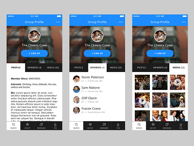 Group Profile App ios mobile social social media social networking tabs