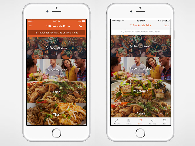 Main Browse Screen (2 different versions) cards tiles delivery food browse foodler