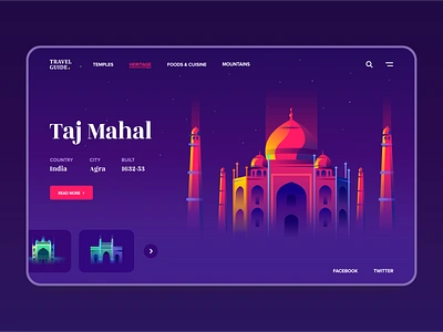 Travel Guide - Web Concept concept design gradient guide heritage india monument page tajmahal temple tourism travel ui web wesite