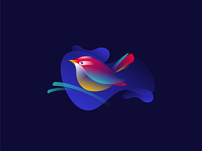 Red Finch bird blue gradient icon illustration logo mark nature symbol