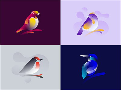 Birds illustrations behance bird colorful finch gradient icon mark nature sparrow symbol