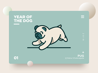 Year of the dog animal card chinese new year dog flat illustration pug template ui year