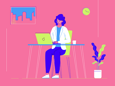 Time to work! color girl illustration lady laptop office studiotale time vector vibrant woman work