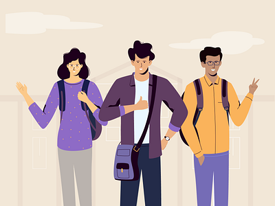 Happiness of students! campus college exploration greekturtle guys happy illustration project selection student studiotale style vector