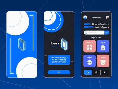 The Lern by Ern. Educational App Design - Dark Mode 3d android android app app app design app designer application design branding courses app design graphic design graphic designer illustration ios app learning app logo school app ui uiux