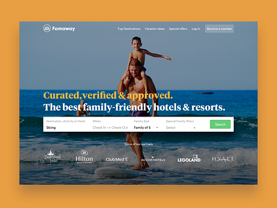 Landing page header accommodation family search engine travel vacations
