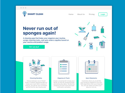 Smart Clean Website Concept cleaning home screen illustrations smart ui design ux design web design