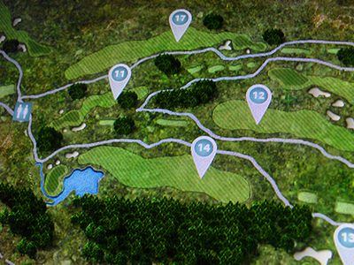 SonMuntaner Golf Course blue course fields forest golf grass gray green hot spots lake landscape map pin river road roads surface tree trees water
