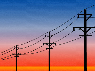 powerlines illustration shadows sunset vector