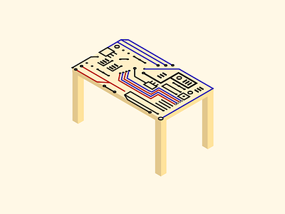 Circuits and table 3d illustration isometric vector