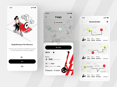 Hop Scooter: Mobile Application app application bike illustration mobile scooter transportation ui ux