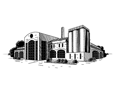 Brewery architecture beer black brewery building hand drawn illustration vector