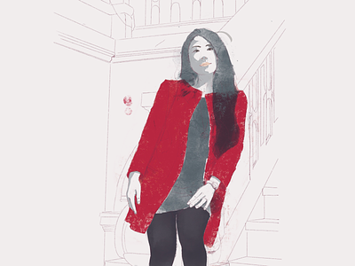 Qian at library color digital illustration flat illustation procreateapp red