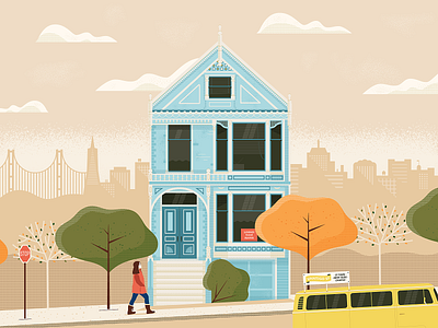 San Francisco in the Fall architecture city cityscape clouds fog house house illustration illustration san francisco street trees vector