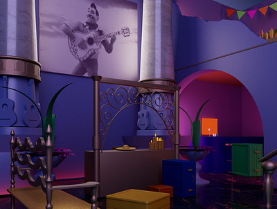 A hotel from the Pixar movie Coco 3d close scene 1 3d c4d cinema4d design pixar