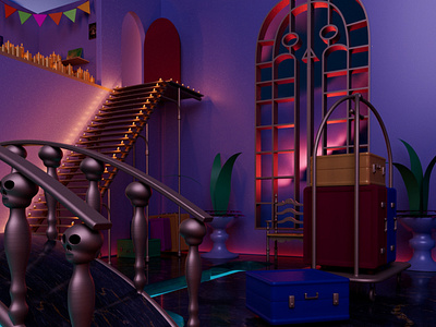 A hotel from the Pixar movie Coco 3d close scene 2