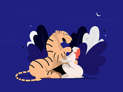 Vibrant animal design girl illustration love tiger