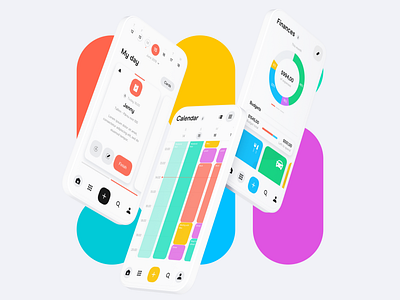 BePrime - 7 in 1 productivity app application branding calendar colorful colours diary finances goals habits light minimalism mobile app notes productivity tasks ui ux white