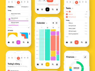 BePrime - 7in1 productivity app android app application brand branding calendar design diary finances goals habits ios light logo notes productivity tasks ui ux white
