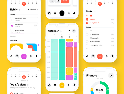 BePrime - 7in1 productivity app android app application brand branding calendar design diary finances goals habits ios light logo notes productivity tasks ui ux white