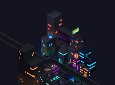 Neon City graphic design illustration isometric procreate procreate art